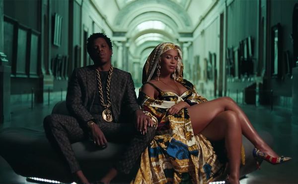 Beyoncé and Jay-Z in a gallery at the Louvre