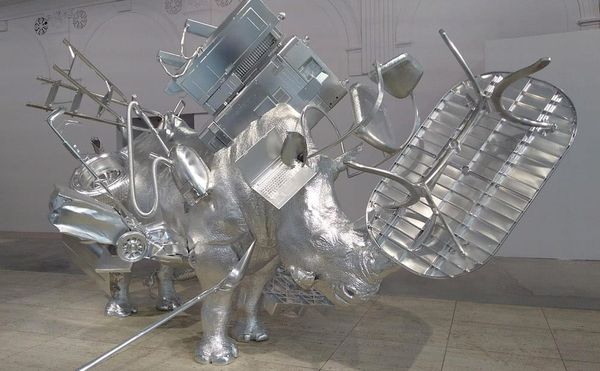 Urs Fischer, "Things" (2017), milled aluminum, steel, power magnets, two-component epoxy adhesive, 125 1/4 × 204 3/8 × 118 1/