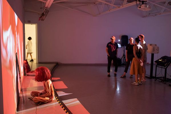 Lee Nachum, MFA ’20. Performance during Second Year Exhibition, June, 2018. Photo credit: Pete Mauney MFA’00