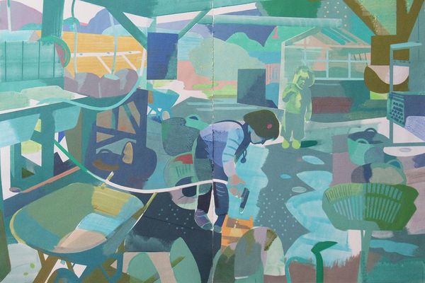 Ada in the Garden, Deep Springs CA, 2017, mixed media on paper, 44 x 60”