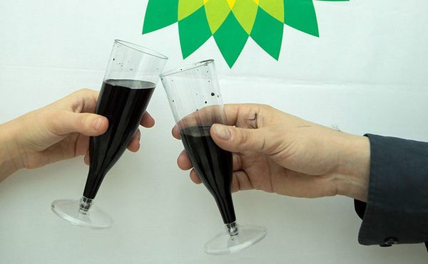 Anti-BP Protesters Sip Oily Champagne in Satirical Performance at the British Museum