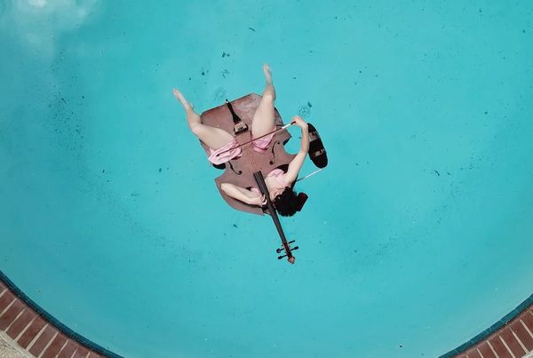 Rosa Nussbaum, 2018, Maiden Voyage, video of performance/sculpture, Marine ply, ash wood, gut strings (nylon), insulation foa