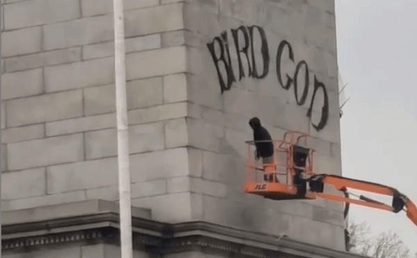 Man Graffitis "Bird God" on Brooklyn's Grand Army Plaza Arch