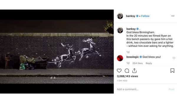 Hours After It Was Revealed, Someone Tagged a Banksy Mural About Homelessness