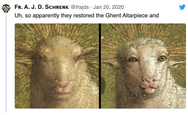 A Nightmarish Restoration of the Ghent Altarpiece Wool Go Down in Meme History