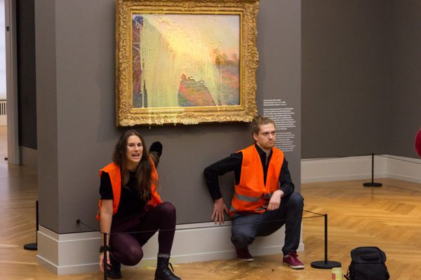 Climate Activists Give Monet’s “Grainstacks” a Mashed Potato Facial