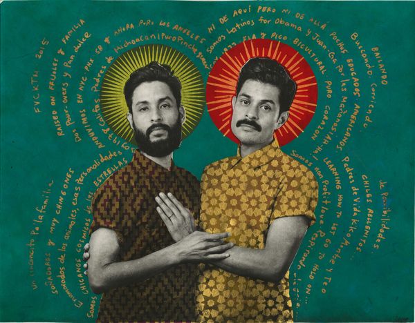 2016 Photogravure w/ Chine-Colle and silkscreen, 18in x 15in. Text by Carlos and Fernando Estrada-Lopez FVCKTM 2015 Rasied on