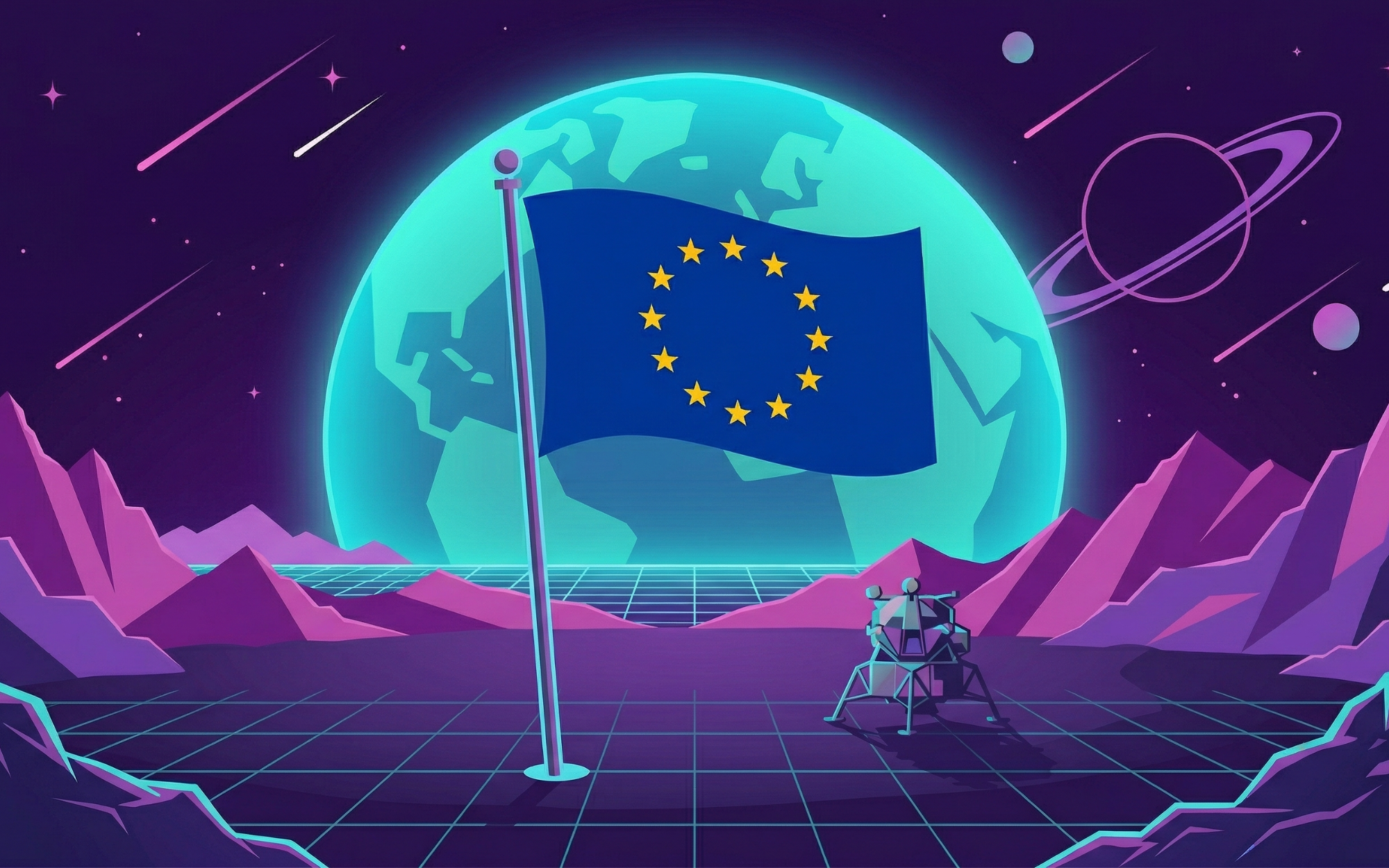 Europäische Flagge auf dem Mond