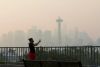 In 2020, Jennifer Dravage of Seattle photographs the wildfire smoke obscuring the skyline in a view from Seattle’s Kerry
