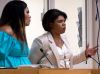 Washington County public defender Chloé Clay, right, argues to change her client's pretrial release terms on Aug. 2, 2023 in