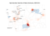 This map shows where Washington State Patrol troopers conducted searches of Native American motorists from 2009 to 2015, as