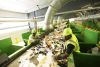 Truckloads of plastic bottles, cardboard, glass and newspaper run along an intricate set of conveyor belts and bins to be