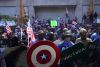 Dueling demonstrations gather in downtown Portland, Ore., Saturday, Aug. 22, 2020. Groups like Proud Boys and Patriot Prayer