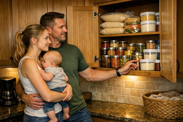 Couple inspecting food stores