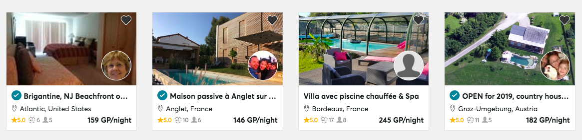 Display of houses available on HomeExchange