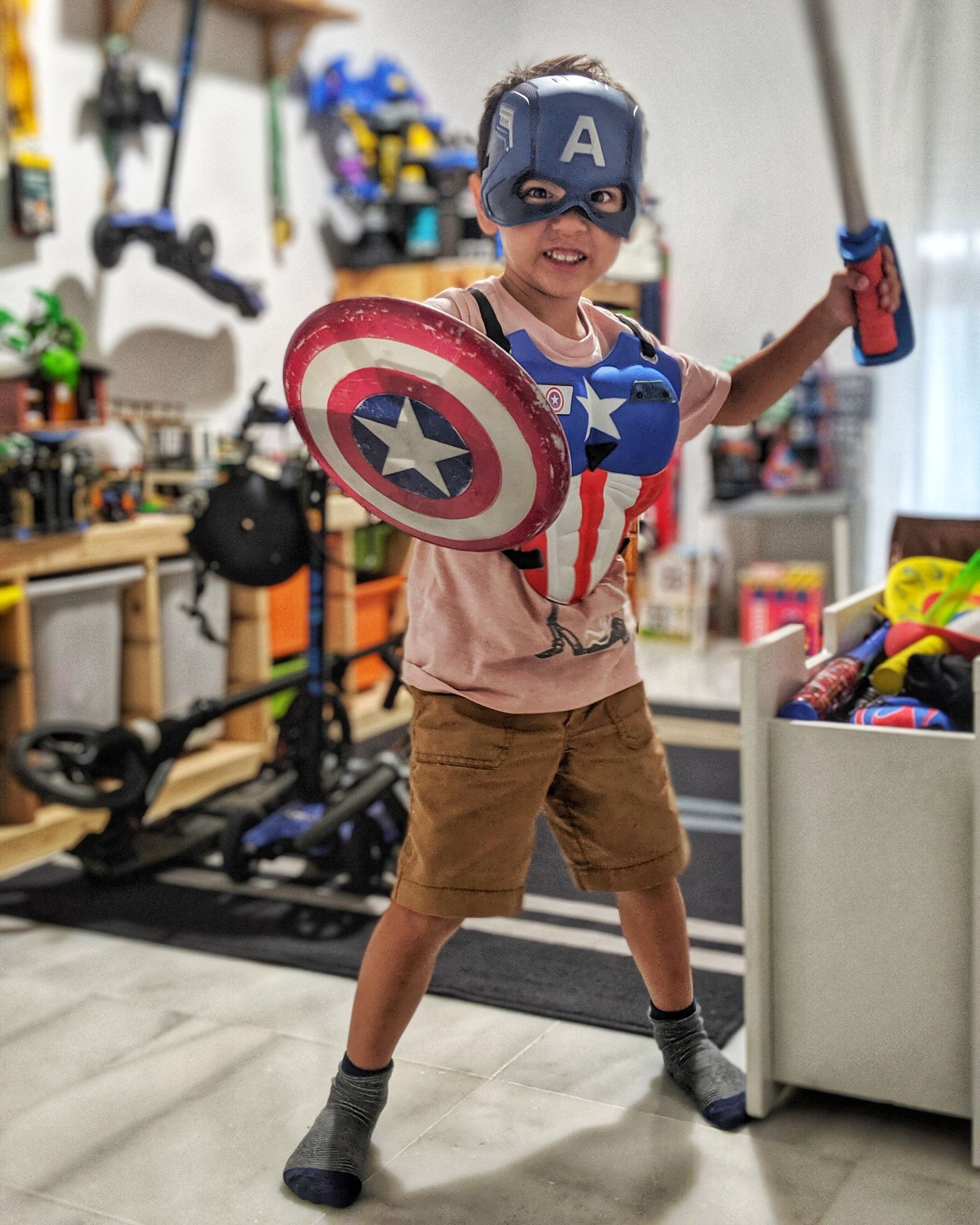Luca dressed as Captain America — travel with HomeExchange