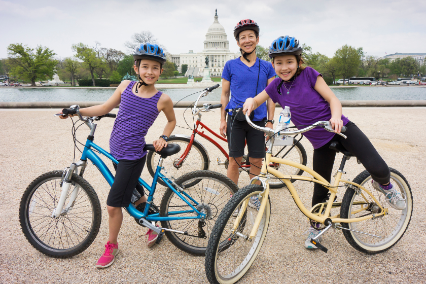HomeExchange Summer Instagram Challenge - mum and daughters on bikes