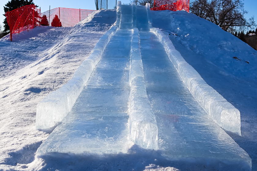 Try the giant ice slide at Bon Soo Winter Carnival