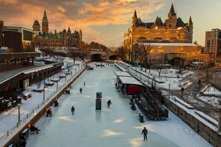 The iconic ice rink on the Canal Rideau in Ottawa, at the center of the Winterlude festival