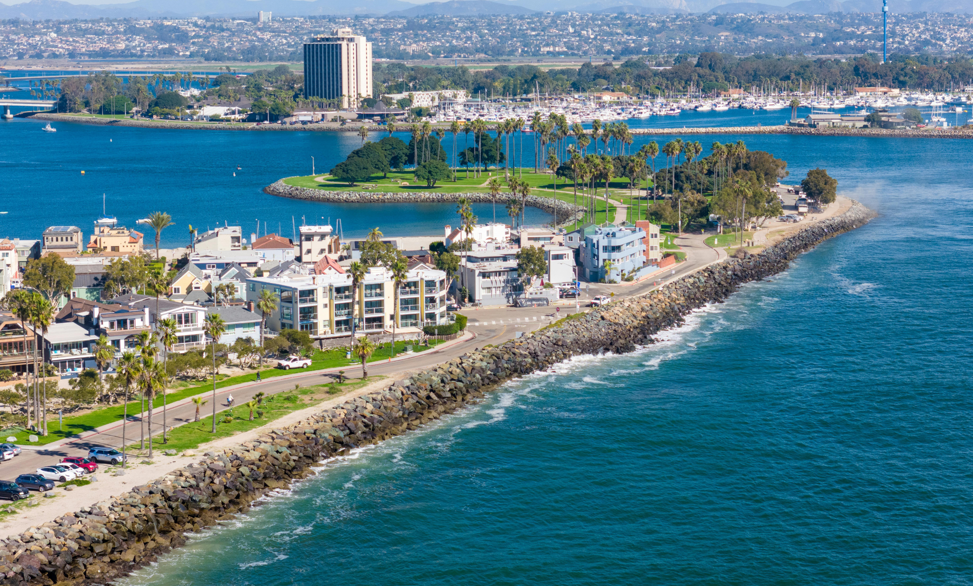 Aeral view of Mission Beach in San Diego