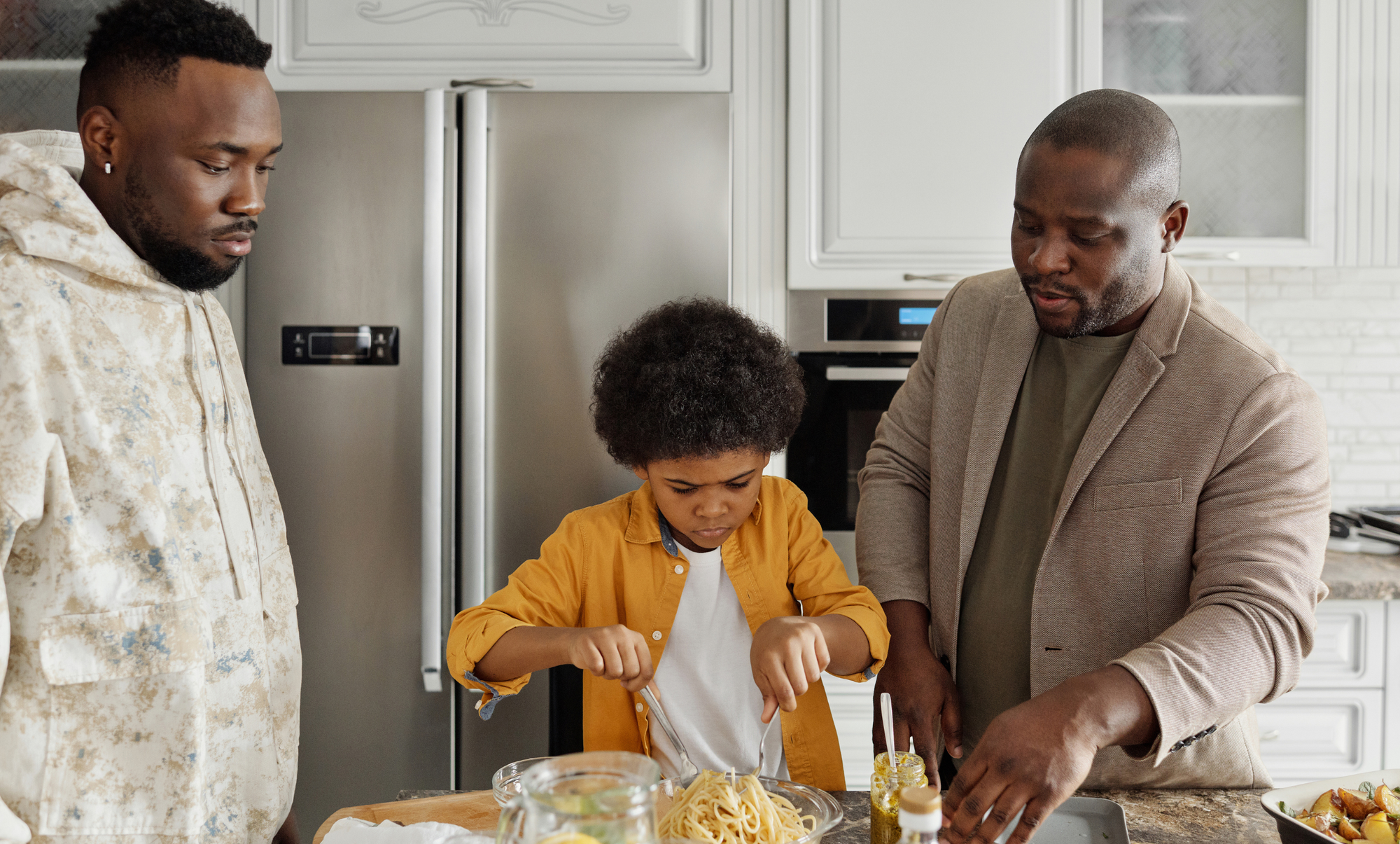 Family preparing the meal in a home exchange