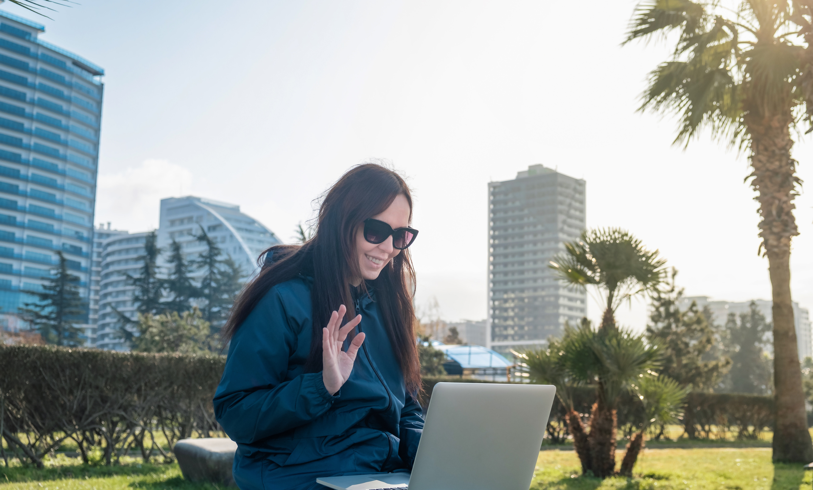A digital nomad outside