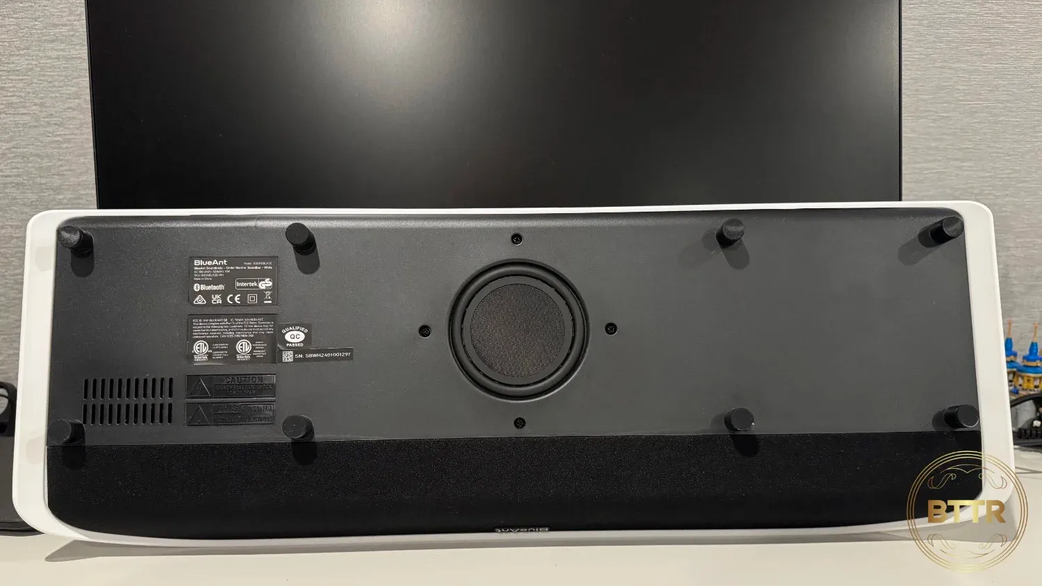 Looking at the underside of the BlueAnt Soundblade soundbar