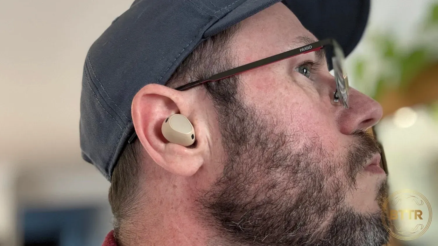 Image of the earbud in my right ear. No matter what I do, I can't get a secure fit