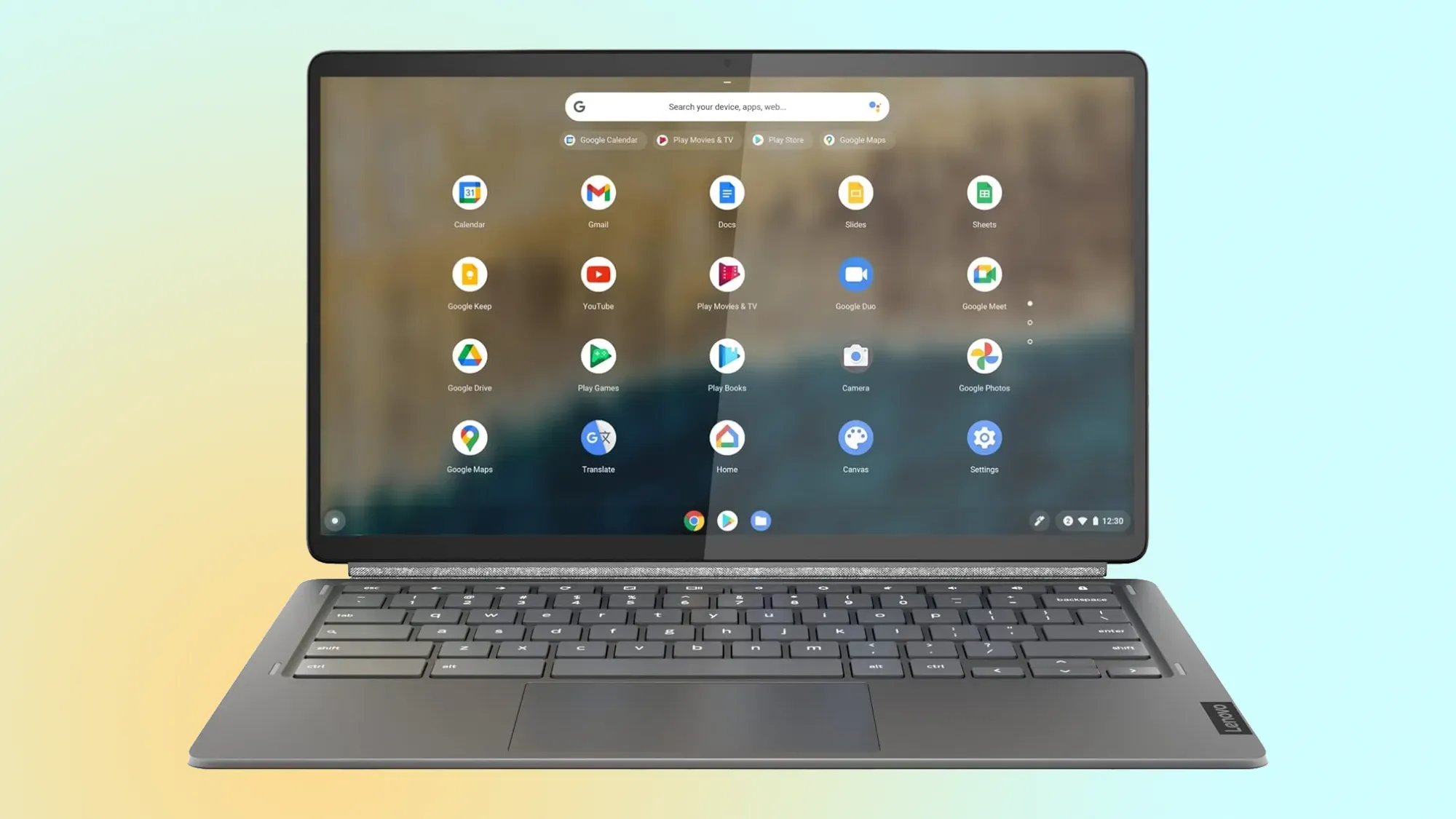 Lenovo Duet 5 Chromebook 2-in-1 on a gradient background