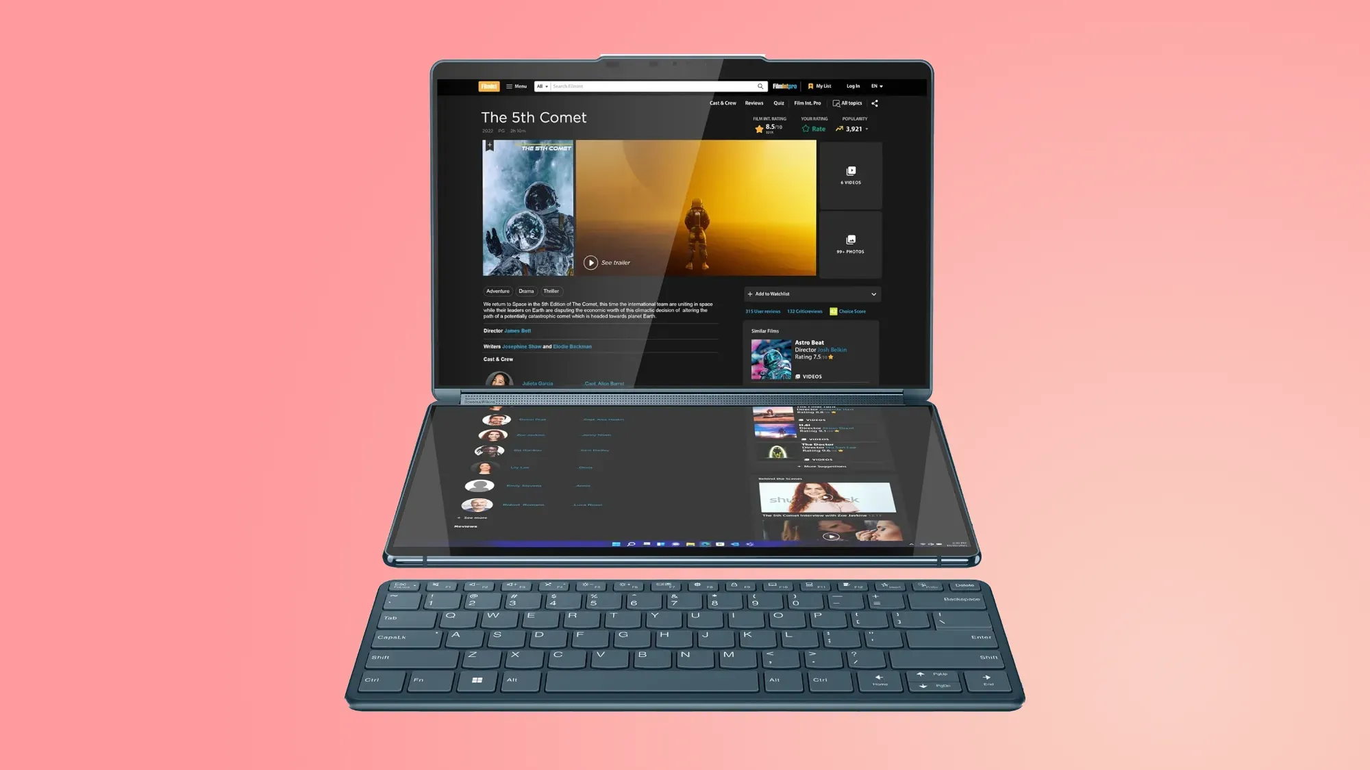 The Lenovo Yoga Book 9i on a gradient background