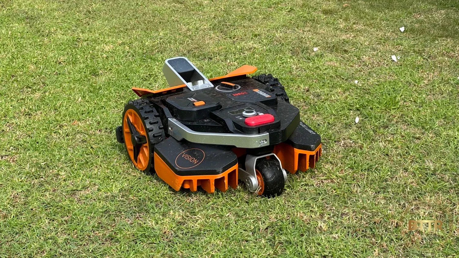 The Worx Landroid Vision mowing grass