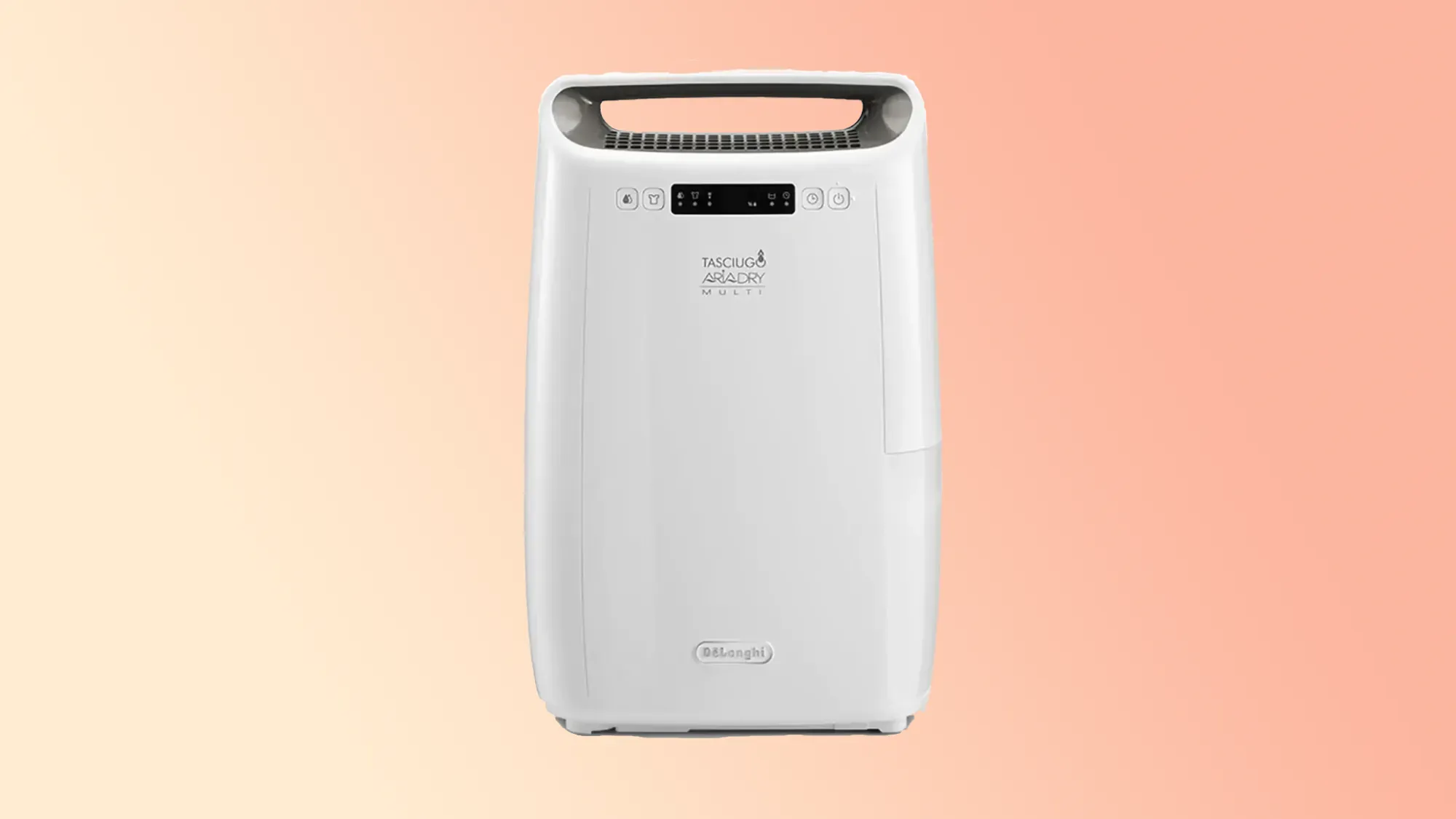 De'Longhi DEXD216F Tasciugo 16L Aria Dry Dehumidifier on a gradient background