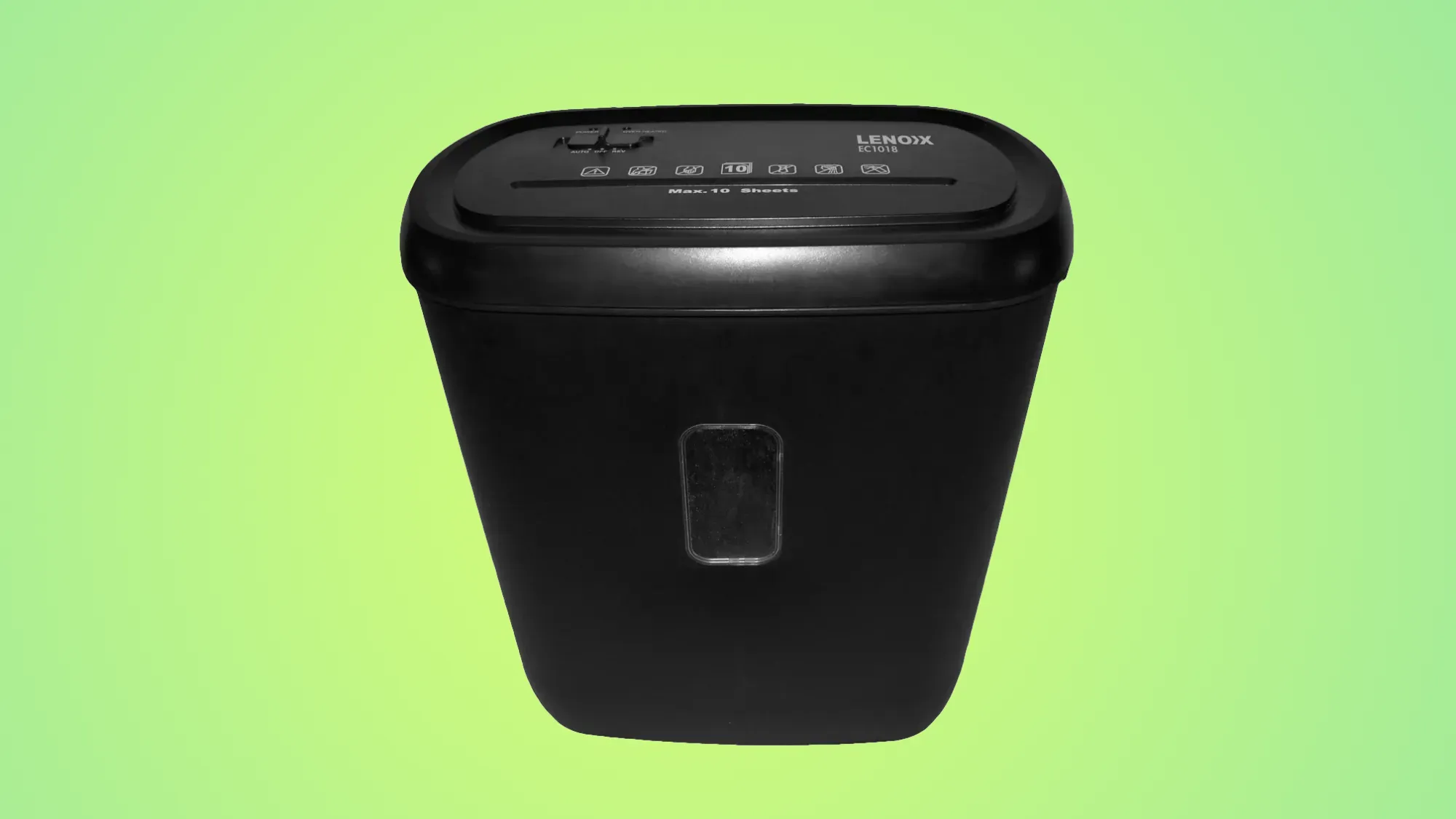Lenoxx electric home office 21L cross shred shredder on a green background