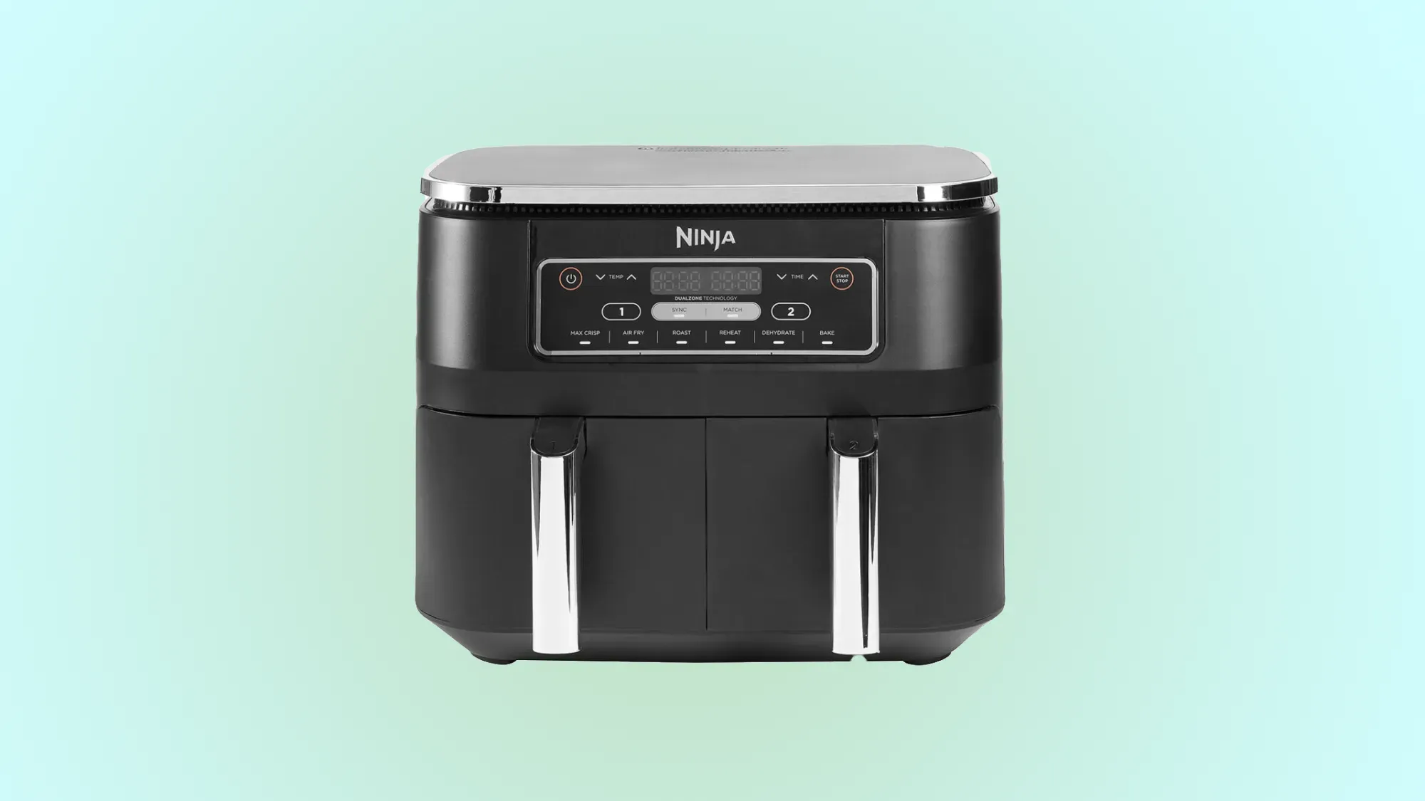 Ninja Foodi AF300 Dual Zone air fryer on a gradient background