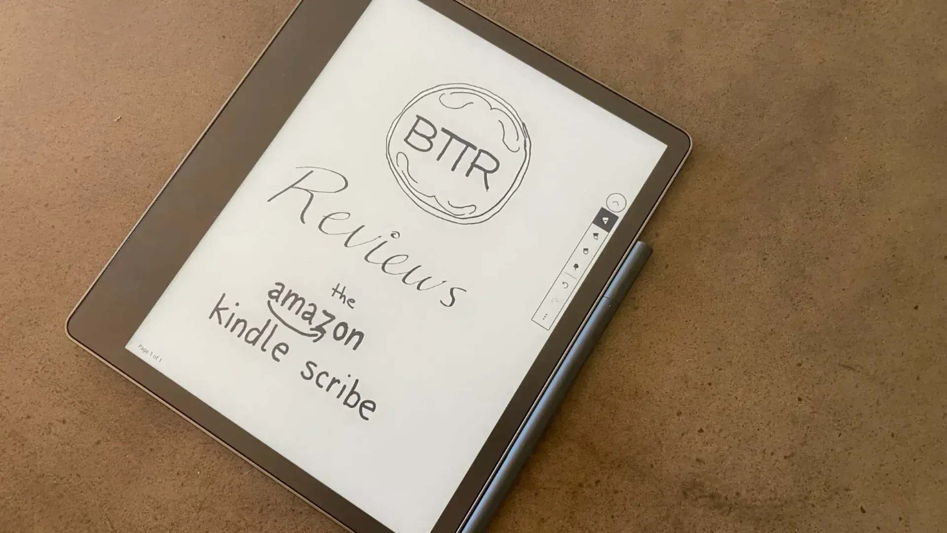 The Amazon Kindle Scribe on a concrete table during our review