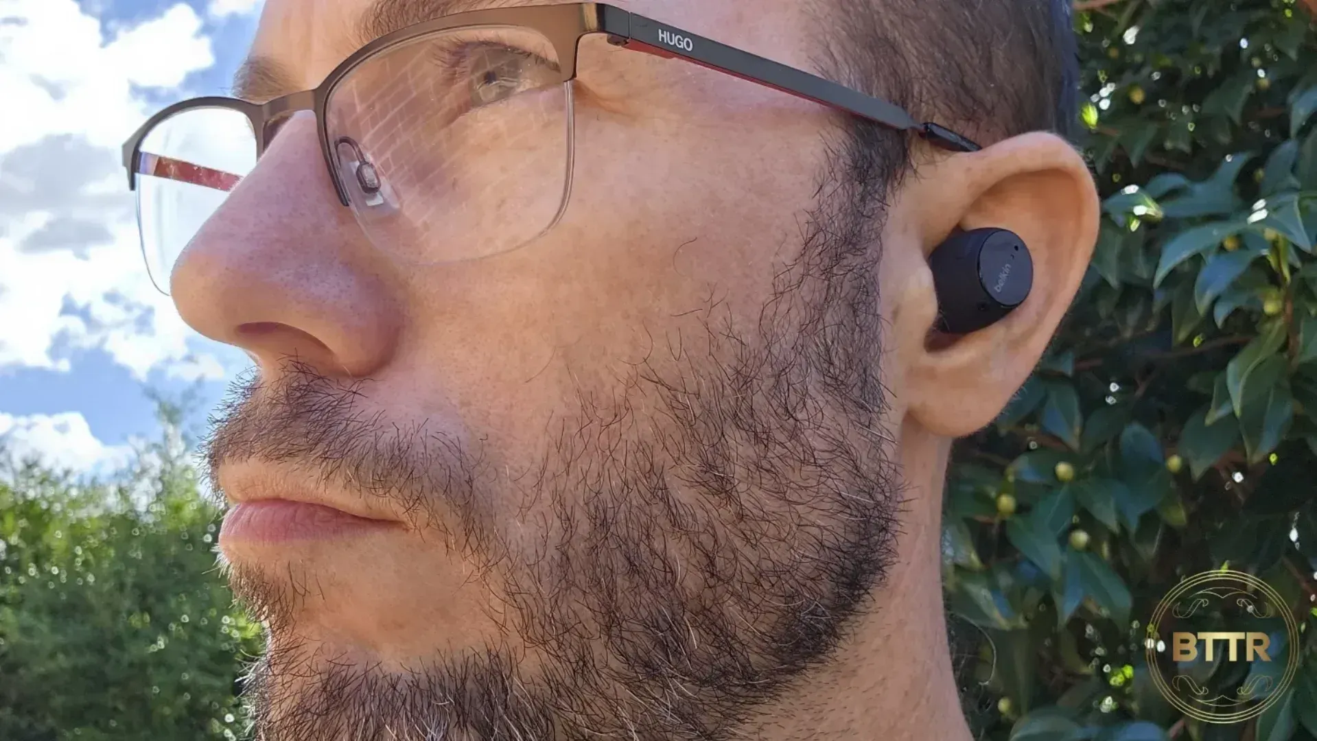 The Belkin Soundform Immerse earphones have a secure fit, as you can see from me wearing them here