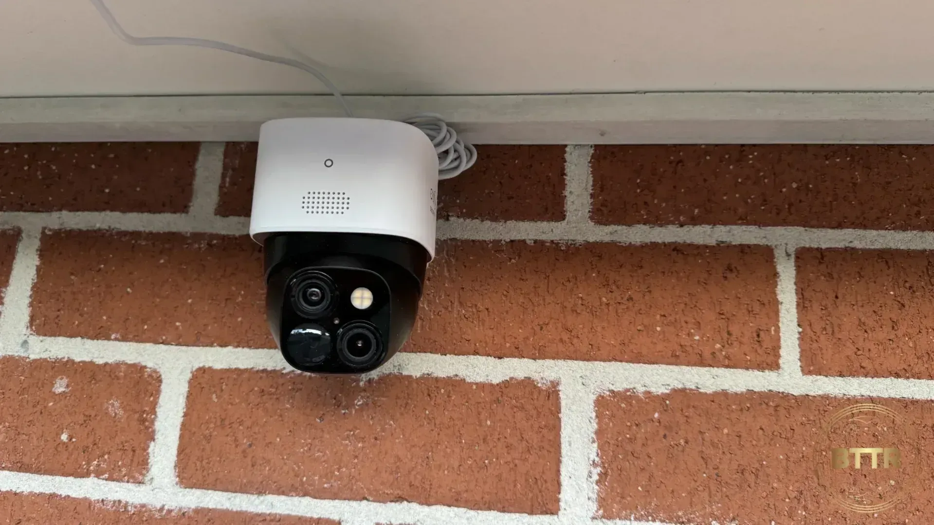 Eufy S340 solocam mounted on a brick wall