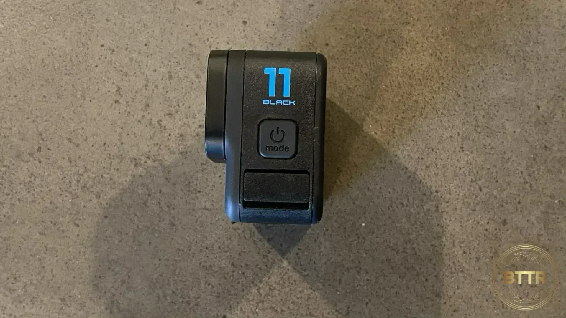Side on look at the HERO 11 Black, with the power button