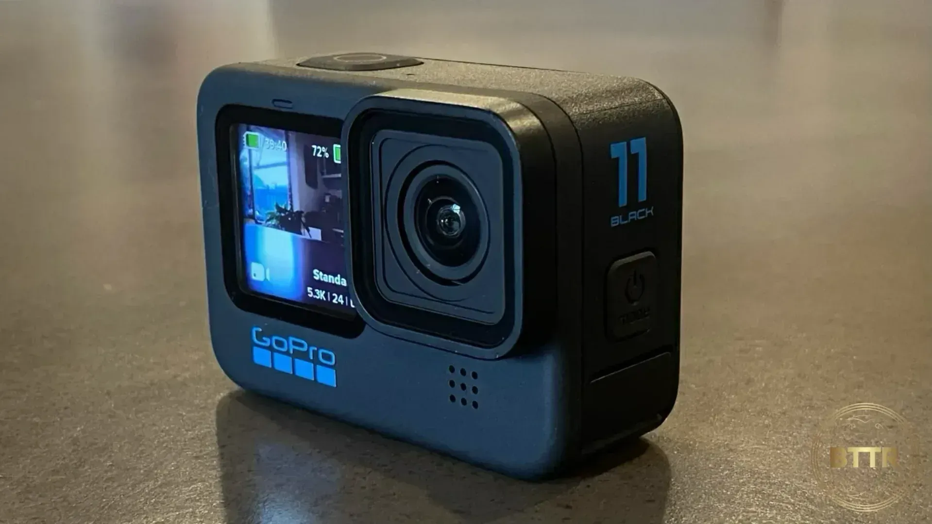 The HERO 11 Black front angle with the front screen on
