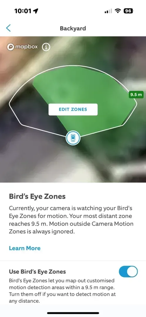 A screenshot of the birds eye view setup screen