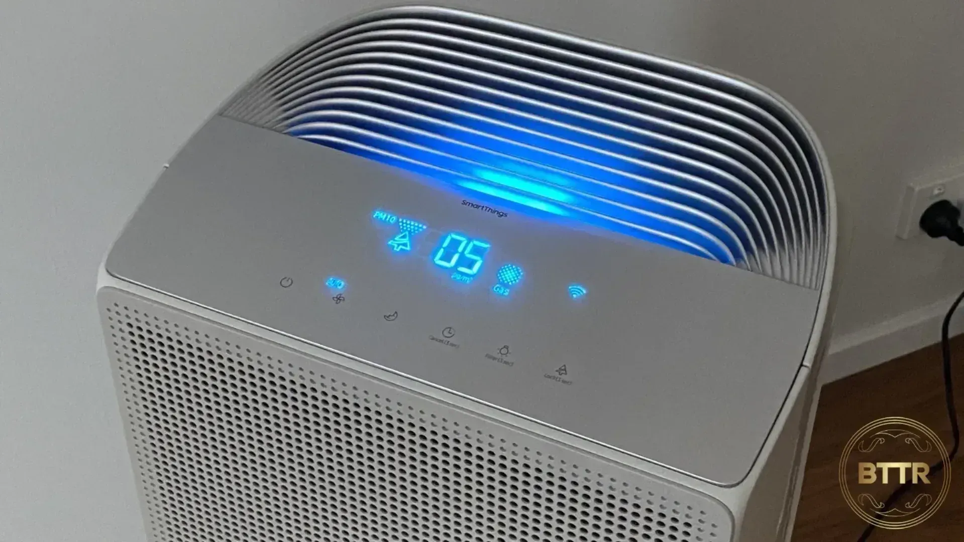 Looking down at the top of the Samsung AX46 air purifier