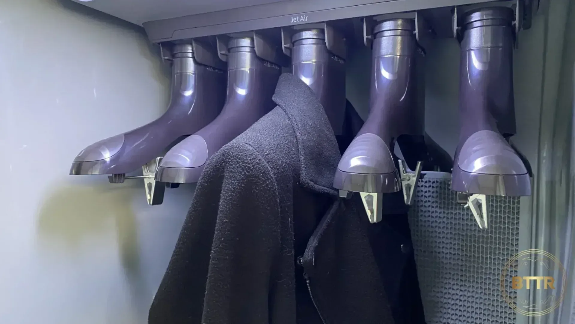 A jacket hanging inside the AirDresser