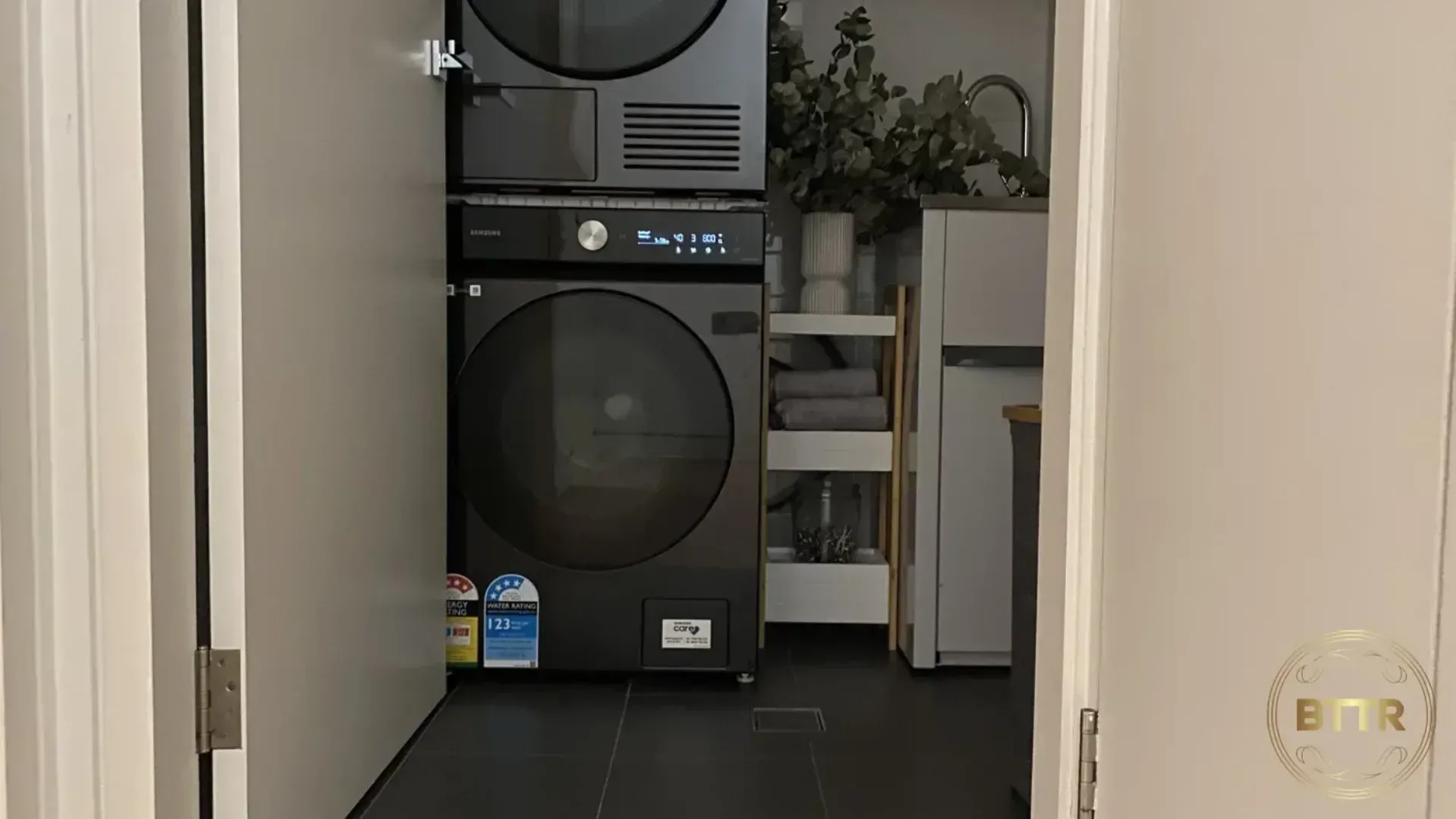 The Bespoke Dryer stacked on the Bespoke Washer