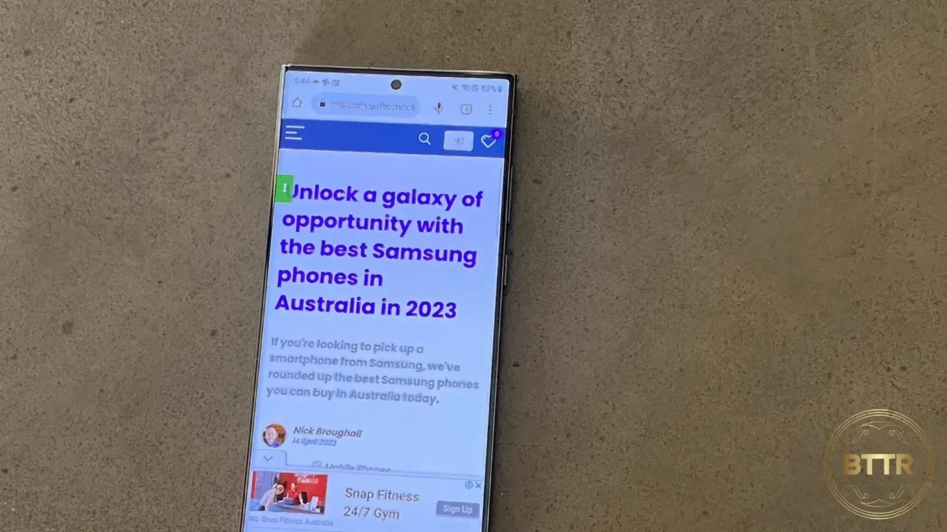 Viewing BTTR on the phone for the review