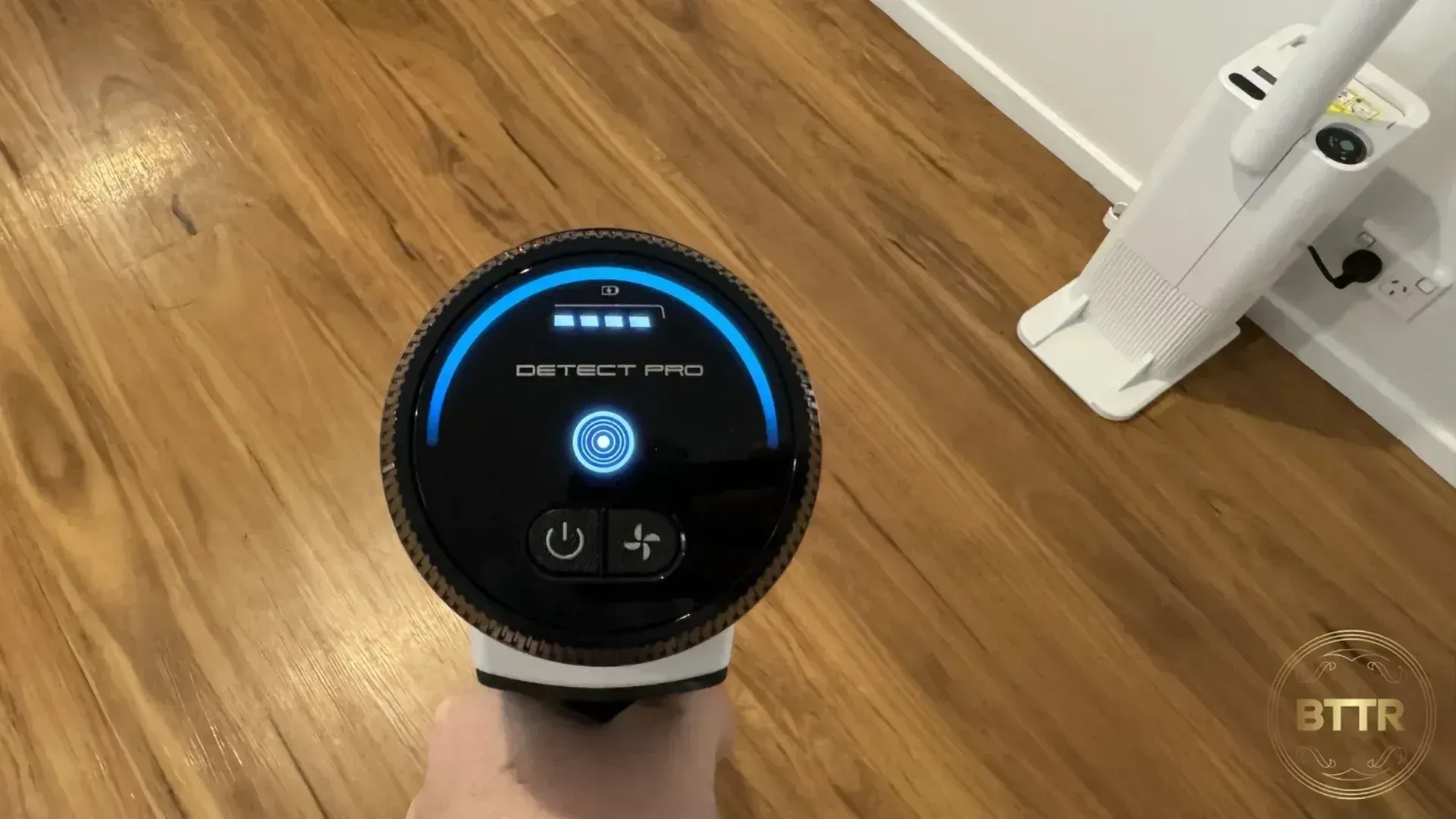 Shark Cordless Detect Pro's LED display in action while vacuuming