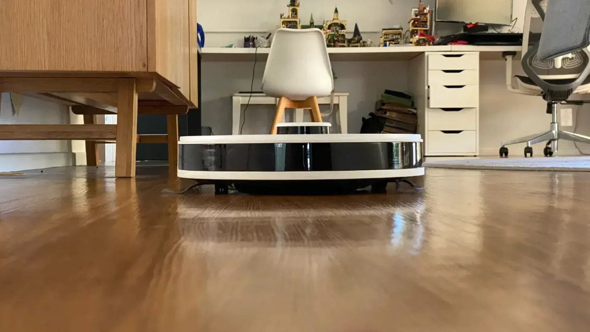 Distant view of the Deebot N8 as it vacuums