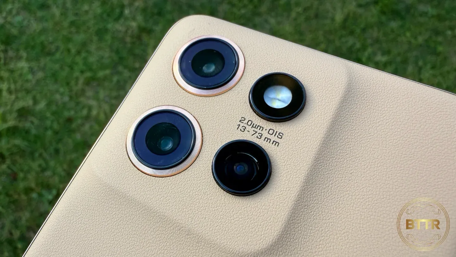 A closeup of the triple camera array on the Edge 50 Neo