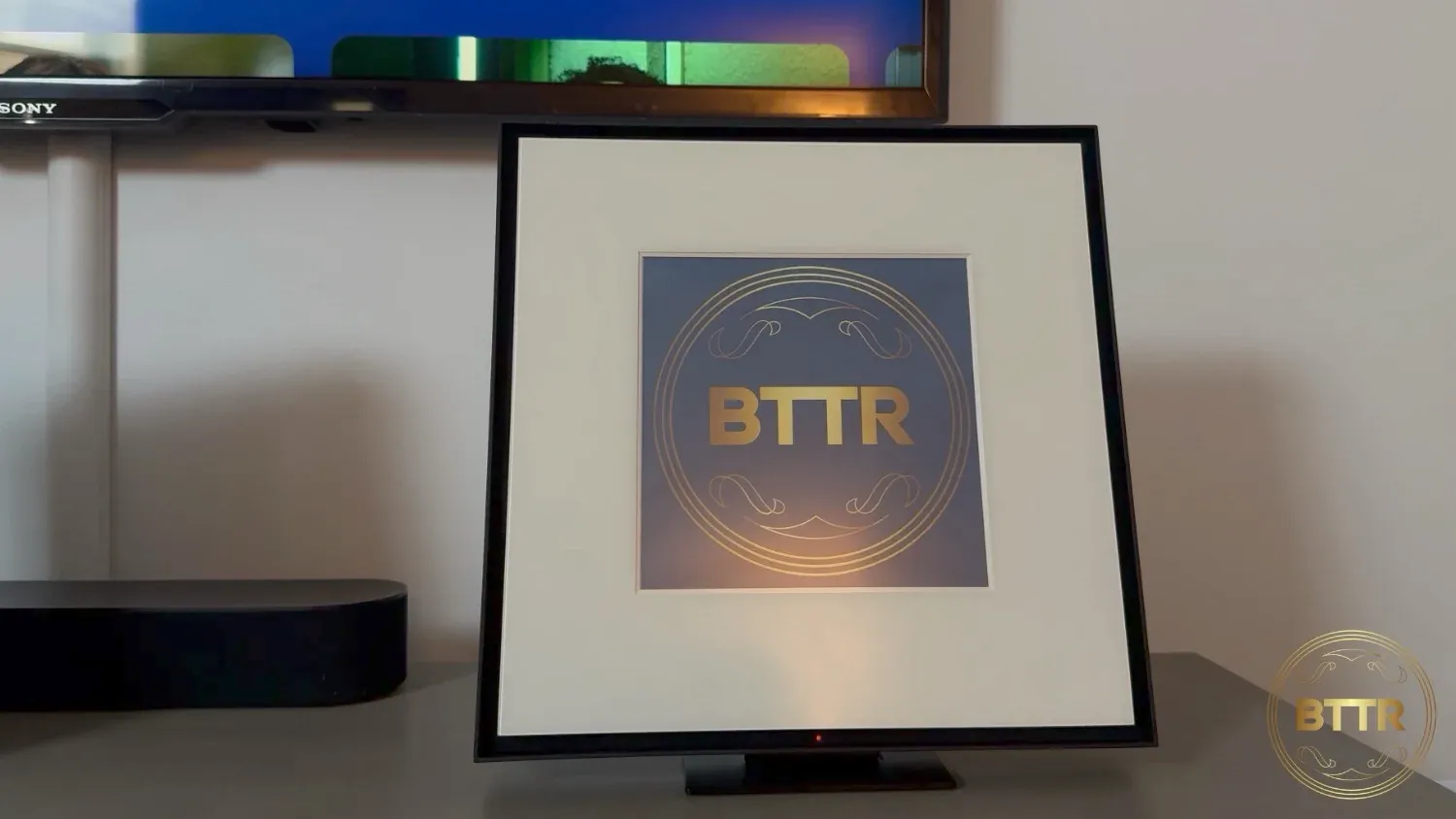 The BTTR logo in the Samsung Music Frame
