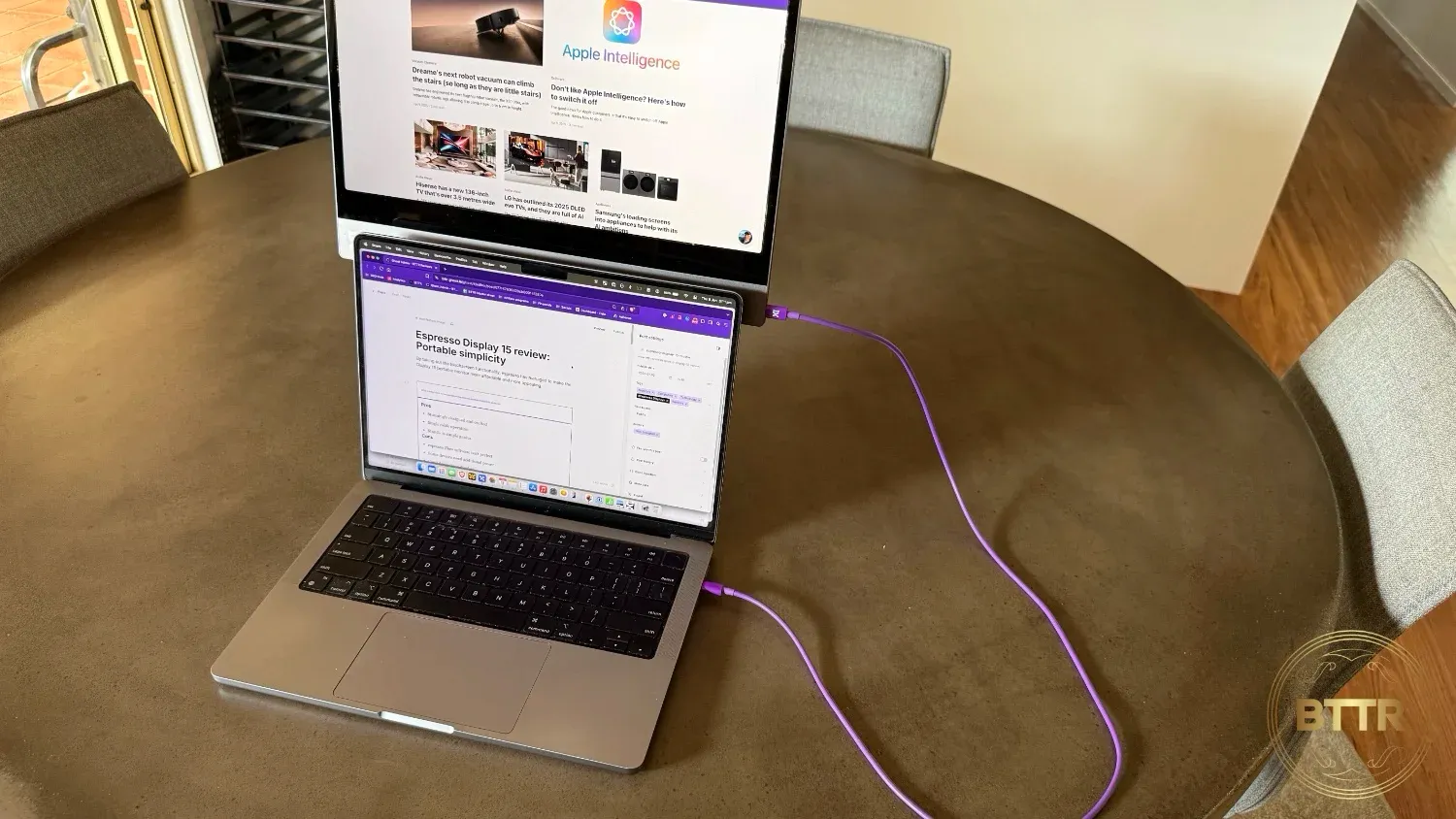 Showing a dual-screen work environment, with the Display 15 above my MacBook's screen