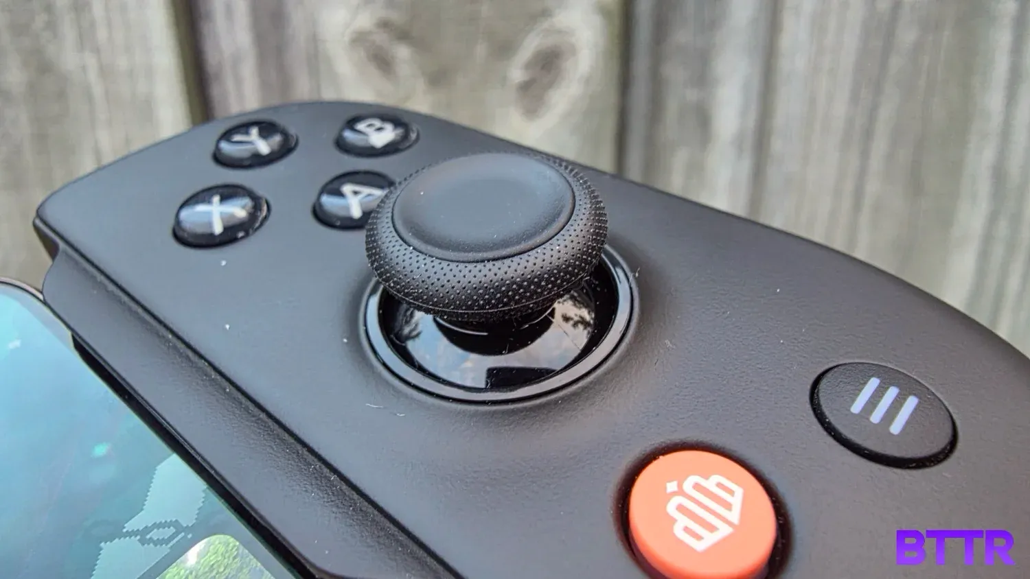 Close up of the right full-sized thumbstick on the Backbone Pro